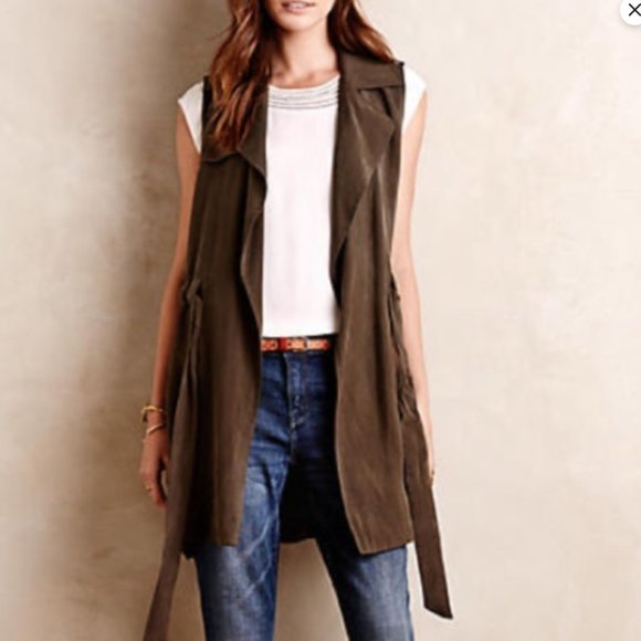 Anthropologie Jackets & Blazers - Elevenses Sleeveless tunic vest trench moss green